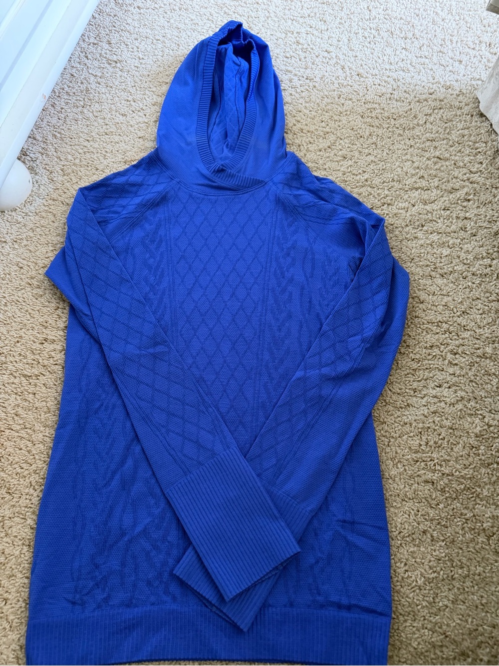 Athleta Royal Blue Hooded Knit Athletic Sweater